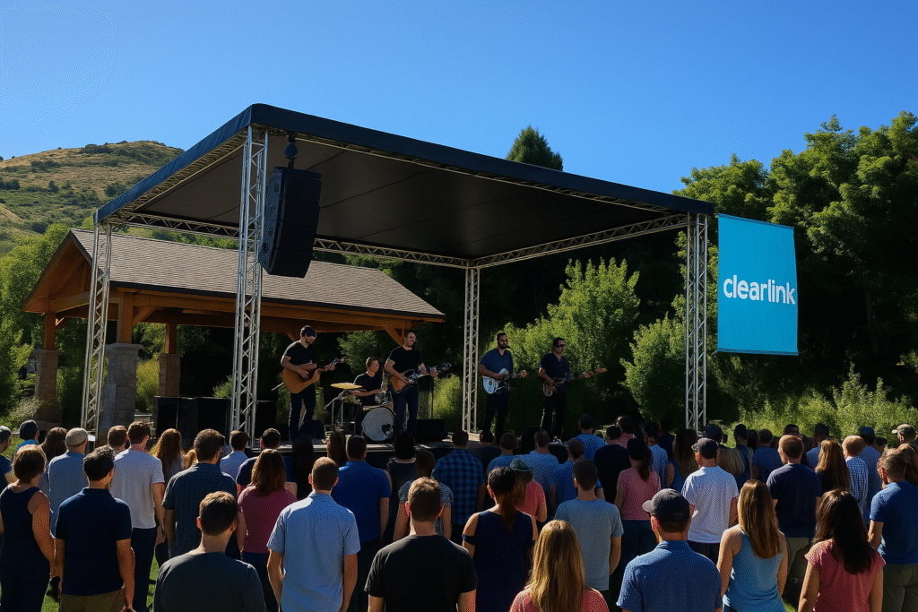 Crowd in from of a rented stage in utah